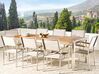 Conjunto de jardim em inox mesa com eucalipto e 8 cadeiras com tecido creme GROSSETO_768536