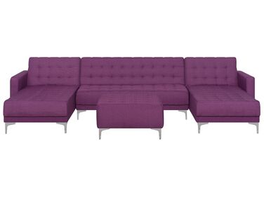 Canapé panoramique convertible en tissu violet 5 places avec pouf ABERDEEN