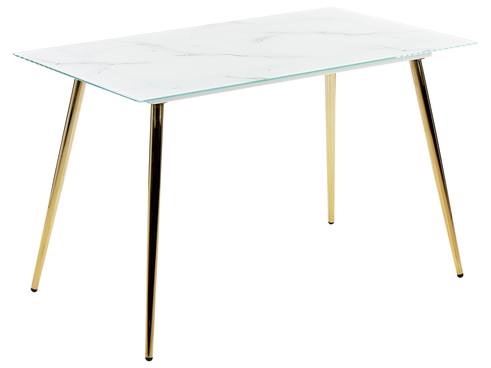 Mesa de comedor de vidrio templado blanco/dorado 120 x 70 cm MULGA 