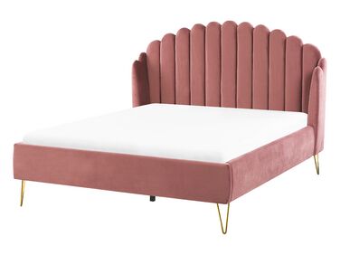Łóżko welurowe 140 x 200 cm różowe AMBILLOU 