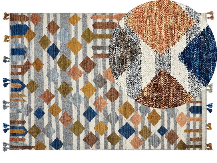 Kelim Teppich Wolle mehrfarbig 160 x 230 cm geometrisches Muster Kurzflor KASAKH_858229