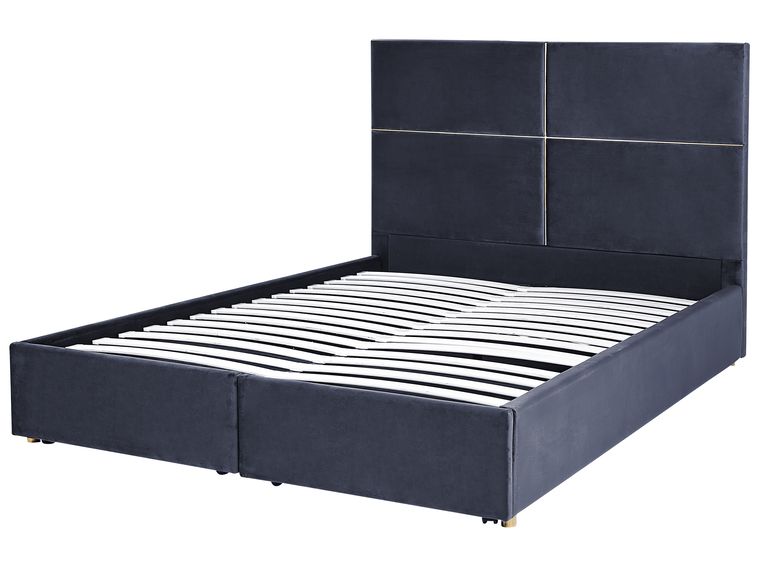 Velvet EU King Size Ottoman Bed with Drawers Black VERNOYES Beliani.co.uk