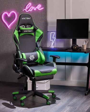 Gaming Chair Black with Green VICTORY