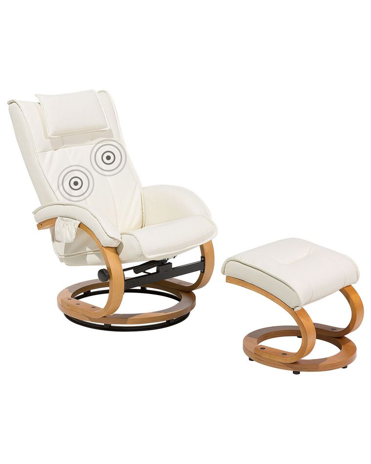 Cadeira de massagem com repousa-pés em pele sintética creme MAJESTIC_697983