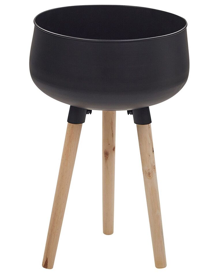 Doniczka na stojaku metalowa 35 x 35 x 55 cm czarna z jasnym drewnem AGROS_804773