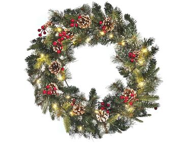 Pre-Lit Snowy Christmas Wreath ⌀ 60 cm Green PAIMIO