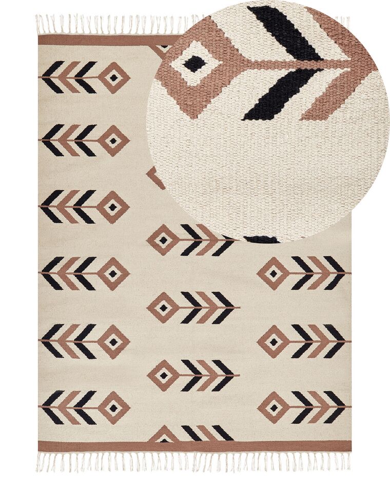 Kelim Teppich Baumwolle beige / schwarz 140 x 200 cm geometrisches Muster Kurzflor NIAVAN_869863
