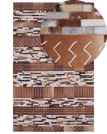 Dywan patchwork skórzany 140 x 200 cm brązowy HEREKLI