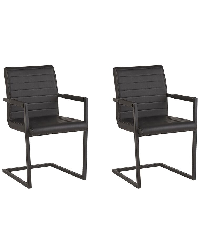Conjunto de 2 sillas de comedor de piel sintética negra BUFORD_790094