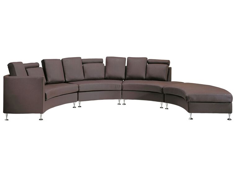 7-Sitzer Sofa Leder braun halbrund mit Ottomane ROTUNDE_581771