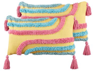  Set of 2 Tufted Cotton Cushions with Tassels 30 x 50 cm Multicolour DOLICHOS