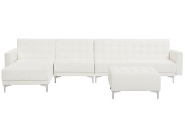 Right Hand Faux Leather Modular Sofa with Ottoman White ABERDEEN