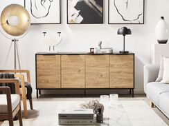 Sivupöytä 4-ovinen musta ja vaalea puu ARKLEY