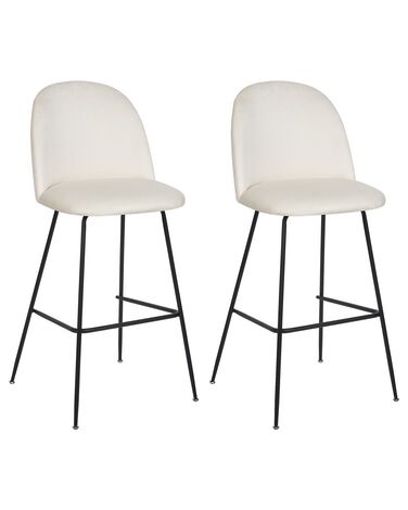 Conjunto de 2 cadeiras de bar em veludo branco-creme ARCOLA