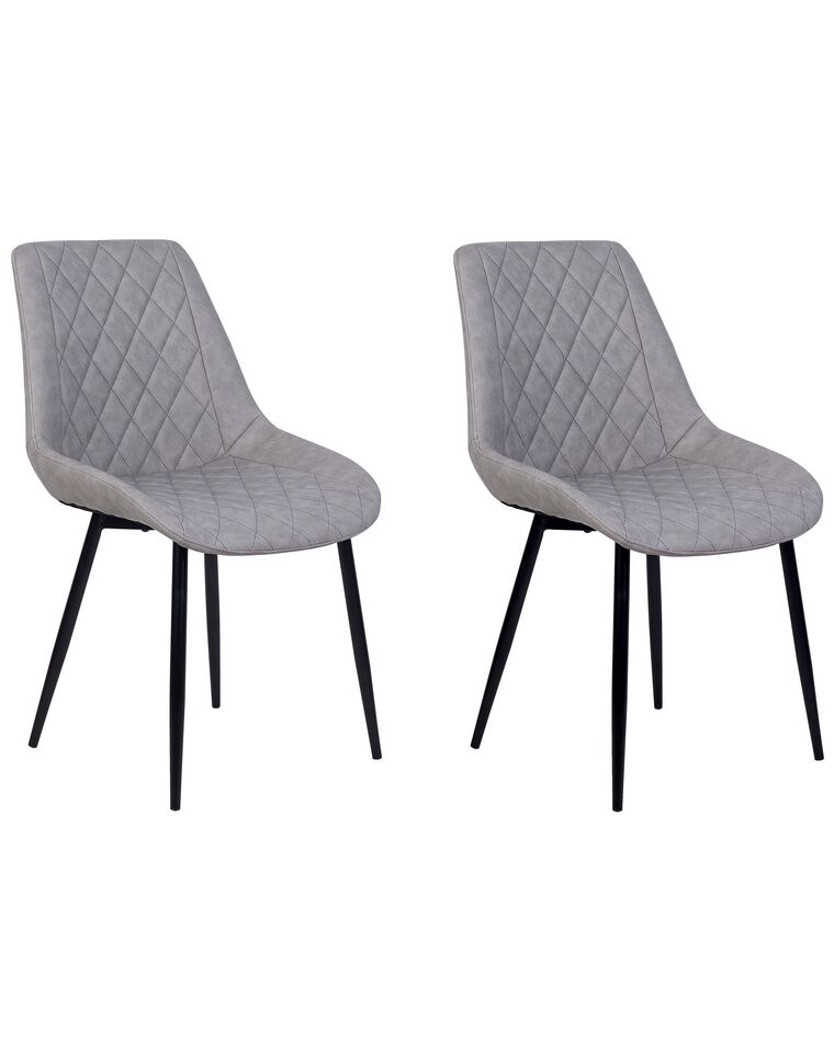 Conjunto de 2 sillas de comedor de piel sintética gris claro/negro MARIBEL_716393