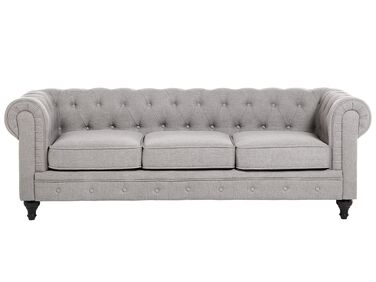 3 Seater Fabric Sofa Light Grey CHESTERFIELD