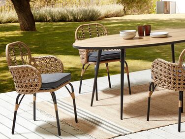 Set of 2 PE Rattan Chairs with Cushions Natural PRATELLO