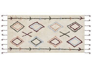 Teppich Baumwolle beige 80 x 150 cm geometrisches Muster CORUM