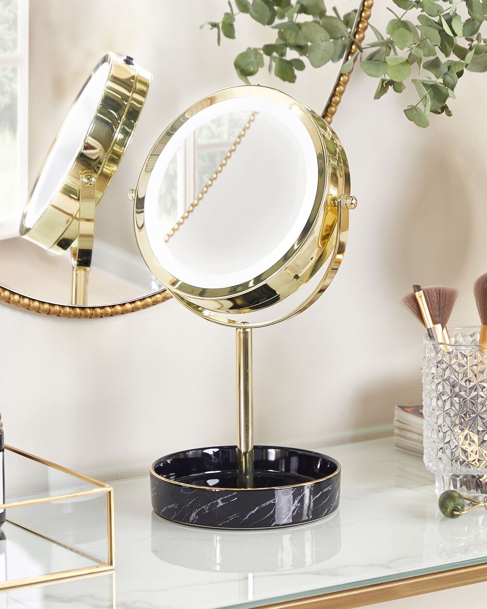 Specchio da tavolo LED oro e nero ø 26 cm SAVOIE 