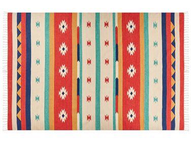 Kelim Teppich Baumwolle mehrfarbig 200 x 300 cm geometrisches Muster Kurzflor MARGARA