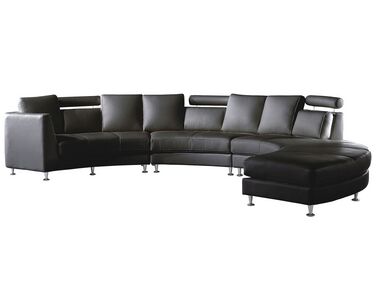 7-Sitzer Sofa Leder schwarz halbrund mit Ottomane ROTUNDE