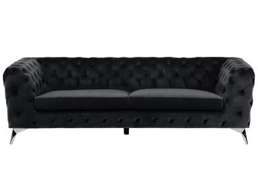 3 Seater Velvet Fabric Sofa Black SOTRA