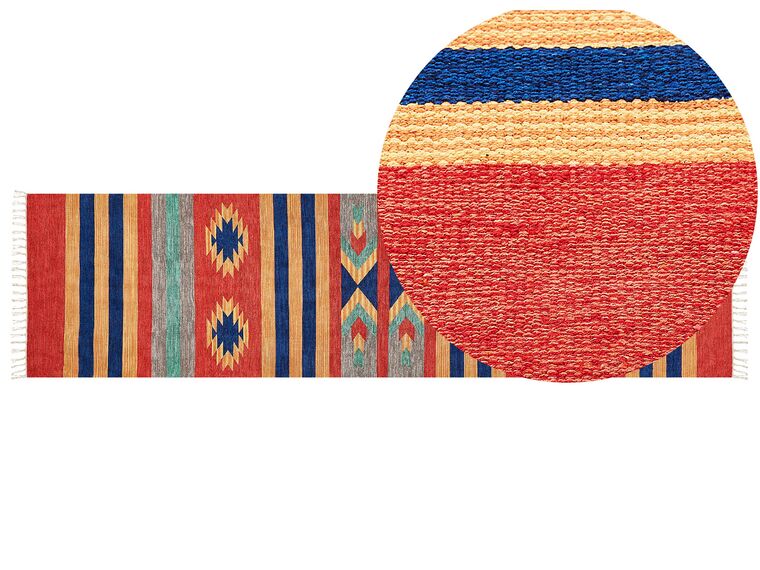 Kelim Teppich Baumwolle mehrfarbig 80 x 300 cm geometrisches Muster Kurzflor HATIS_869544