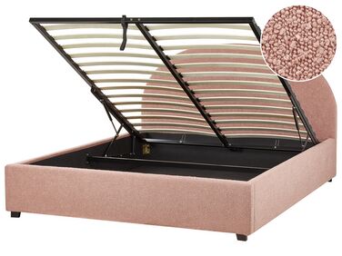 Polsterbett Bouclé pastellrosa mit Bettkasten hochklappbar 160 x 200 cm VAUCLUSE