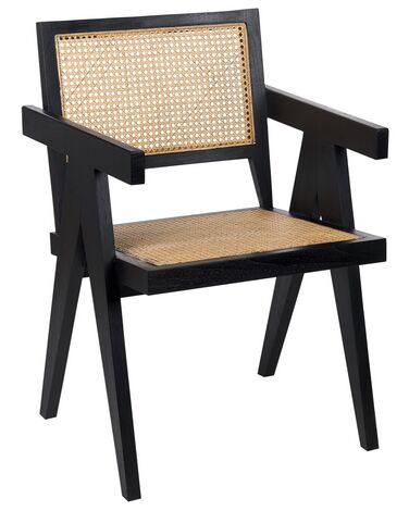 Drevená stolička s ratanovým výpletom čierna/svetlé drevo WESTBROOK