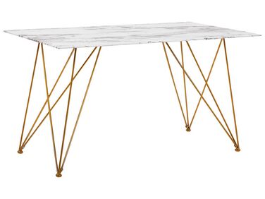 Jedálenský stôl s mramorovým efektom 140 x 80 cm biela/zlatá KENTON