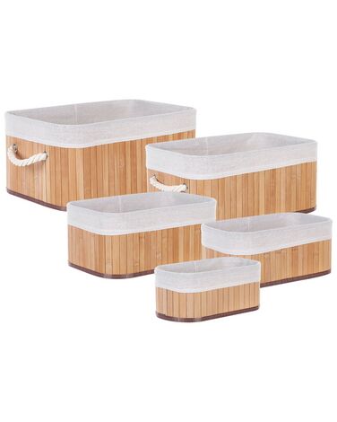 Conjunto de 5 cestas de madera de bambú clara/blanco TALPE
