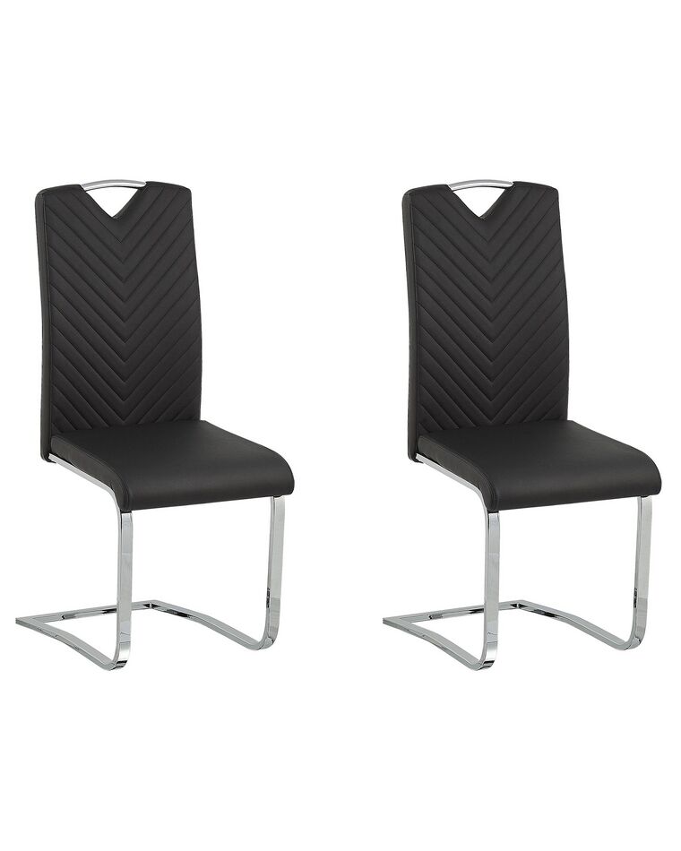 Lot de 2 chaises de salle à manger en cuir PU noir PICKNES_790007