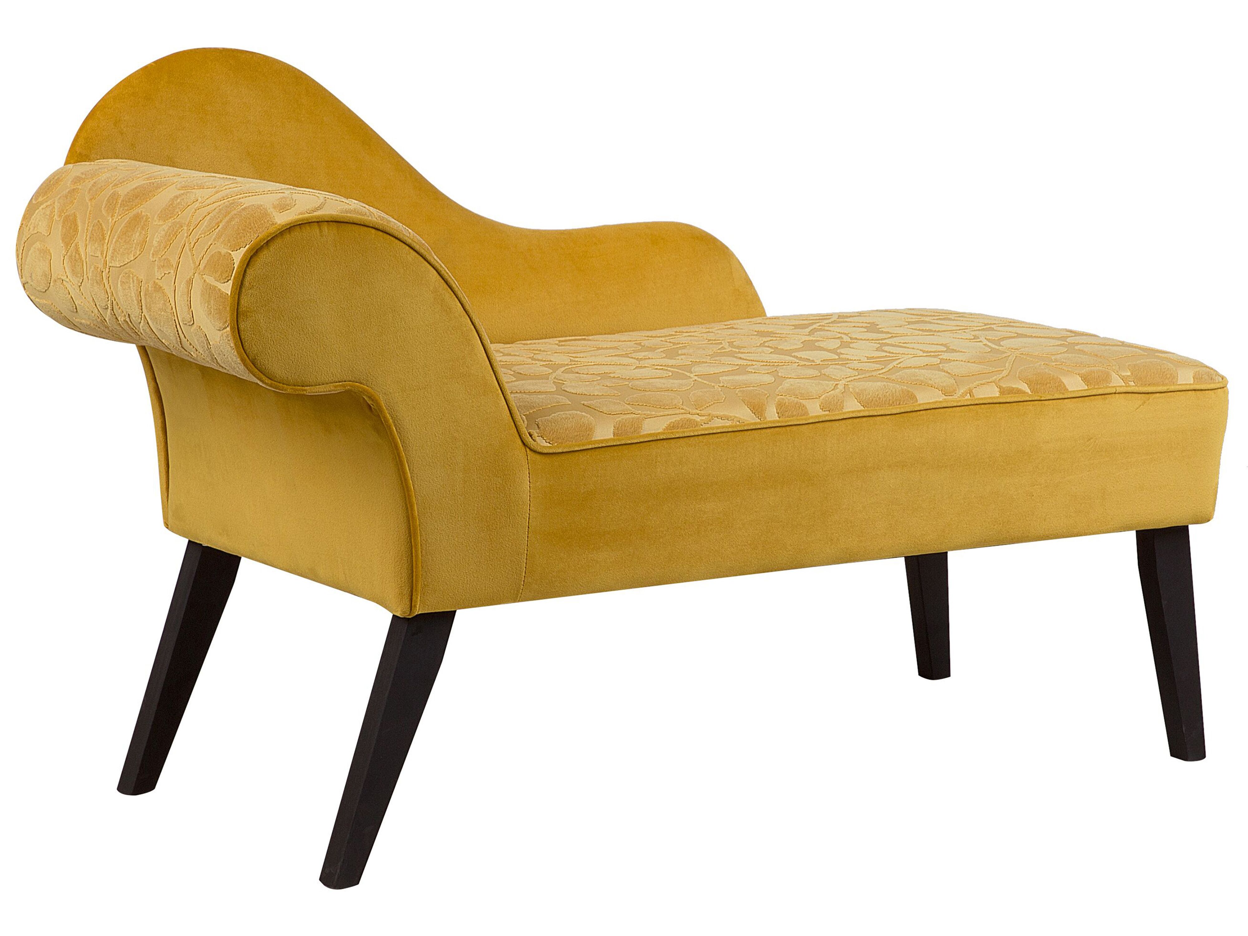 Left Hand Velvet Chaise Lounge Yellow BIARRITZ Beliani.co.uk