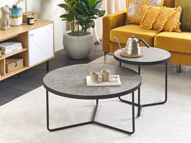 Set of 2 Coffee Tables Concrete Effect with Black MELODY Big and Medium