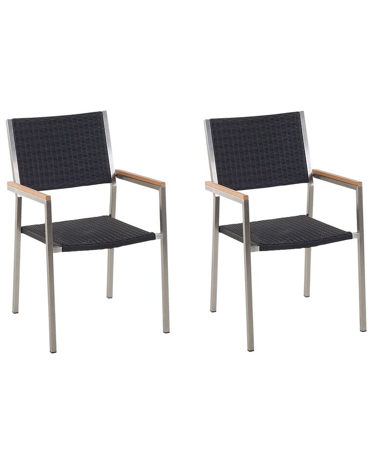 Conjunto de 2 cadeiras de jardim em metal e rattan preto GROSSETO_739098