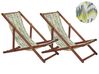 Set of 2 Acacia Folding Deck Chairs and 2 Replacement Fabrics Dark Wood with Off-White / Yellow and Grey Pattern ANZIO_800521