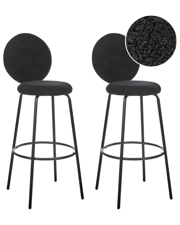 Set of 2 Boucle Bar Chairs Black EMERY_915927