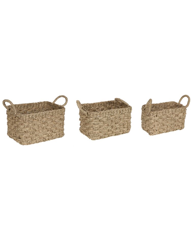 Conjunto de 3 cestas de hierba marina clara HOIAN_886410