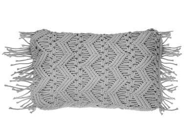 Cotton Macramé Cushion with Tassels 30 x 45 cm Grey KIRIKKALE