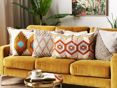 Set of 2 Embroidered Cotton Cushions Geometric Pattern 40 x 60 cm Multicolour MAJRA