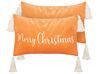 Lot de 2 coussins en velours orange à inscription de Noël avec pompons 30 x 50 cm LITHOPS_887918