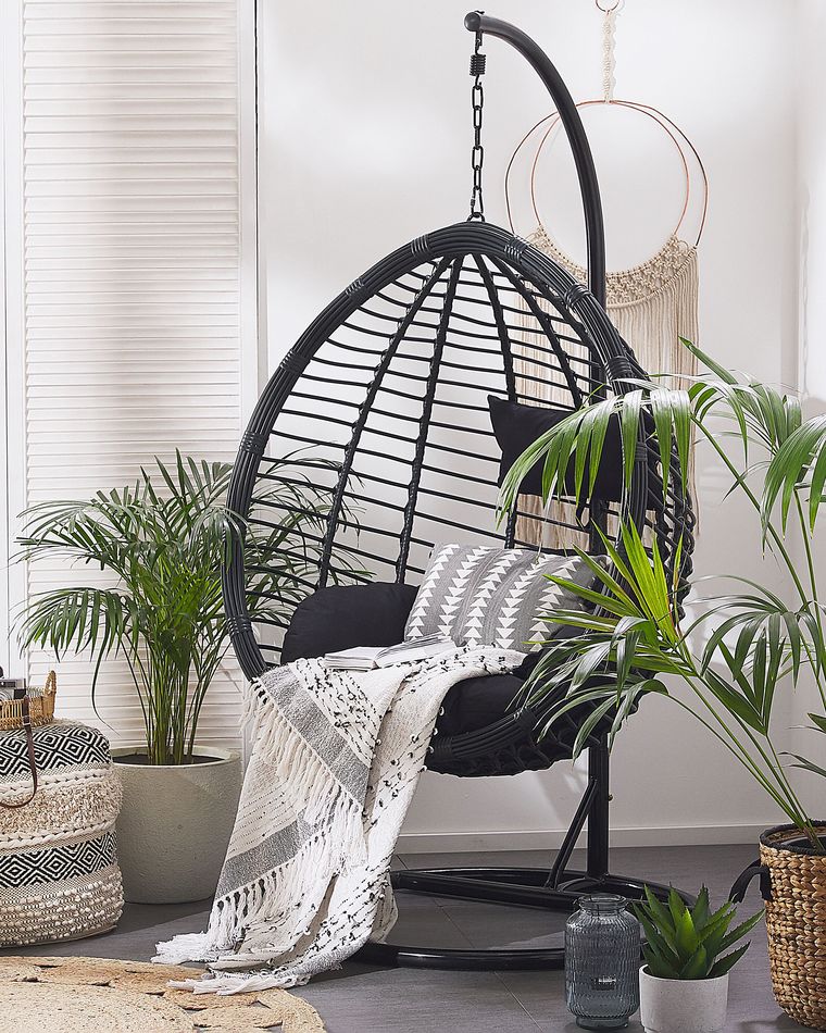 Hängesessel mit Gestell Rattan schwarz ø 97 cm TOLLO Beliani.ch