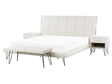 	Conjunto de dormitorio de piel sintética blanco crema 160 x 200 cm BETIN