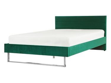 Zamatová zelená posteľ 140 x 200 cm BELLOU