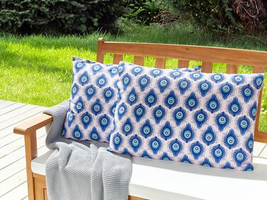 Set of 2 Outdoor Cushions Peacock Pattern 40 x 60 cm Blue and Pink CERIANA