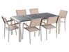 Table de jardin plateau granit noir poli 180 cm 6 chaises beiges GROSSETO_395077