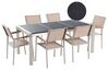 Conjunto de mesa com tampo triplo granito polido preto 180 x 90 cm e 6 cadeiras creme GROSSETO_395077