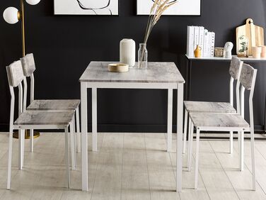 Spisegruppe bord og 4 stoler betongeffekt/hvit BISMARCK