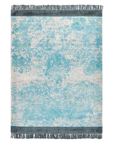 Teppich Viskose hellblau / beige 140 x 200 cm cm orientalisches Muster Kurzflor AKARSU