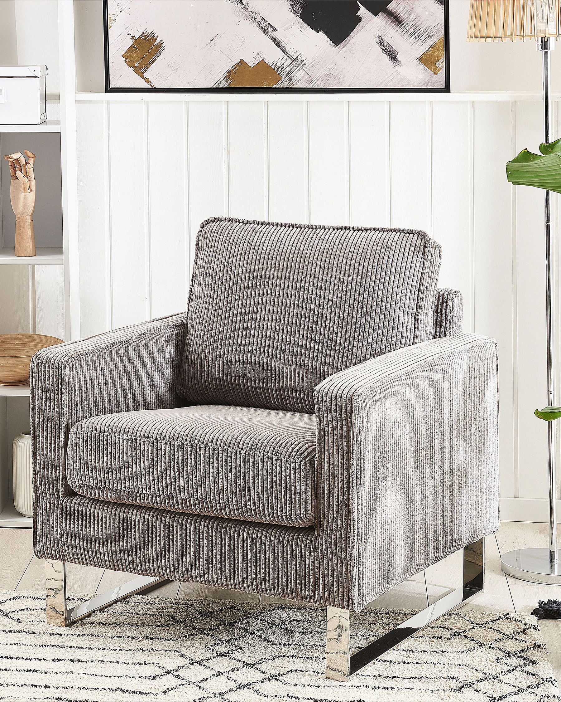 Corduroy Armchair Grey VIND Beliani.co.uk